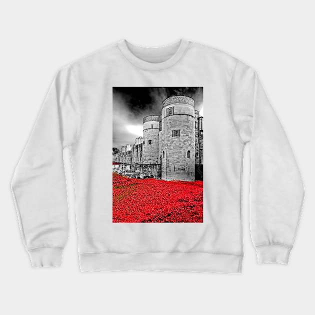 Tower of London Red Poppies England Crewneck Sweatshirt by AndyEvansPhotos
